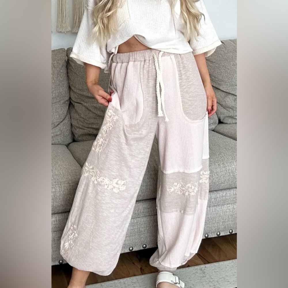 New POL Clothing Lounge Boho Bohemian Embroidered Drawstring Joggers Sweat Pants - Picture 2 of 10